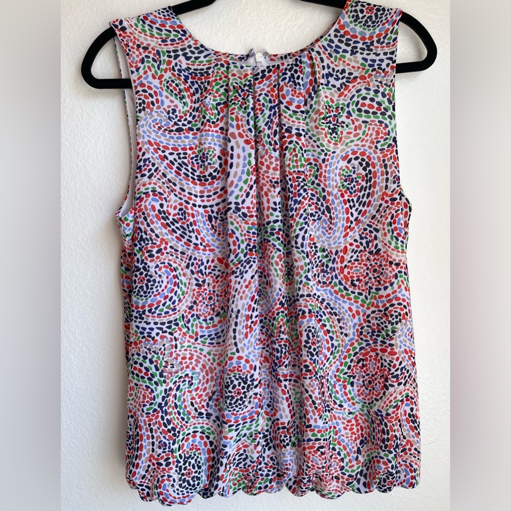 Liz Claiborne Sleeveless Multicolor Swirl Print Top White/Pink/Blue/Green Size L